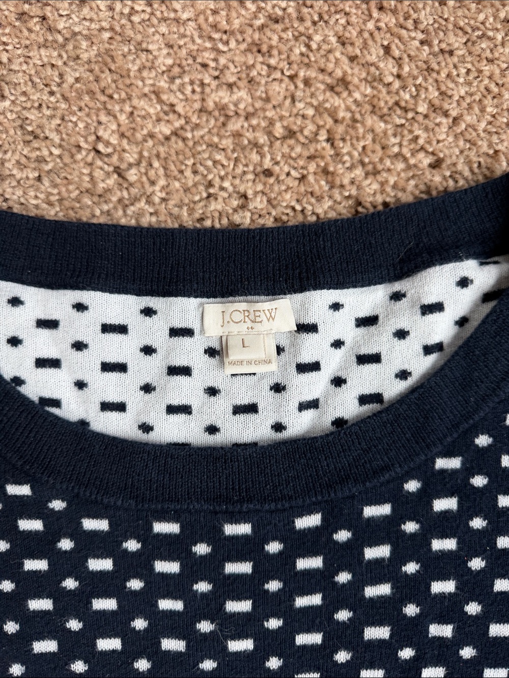 J. Crew Navy Crewneck Sweater with White Dot Pattern Size L - Picture 2 of 5